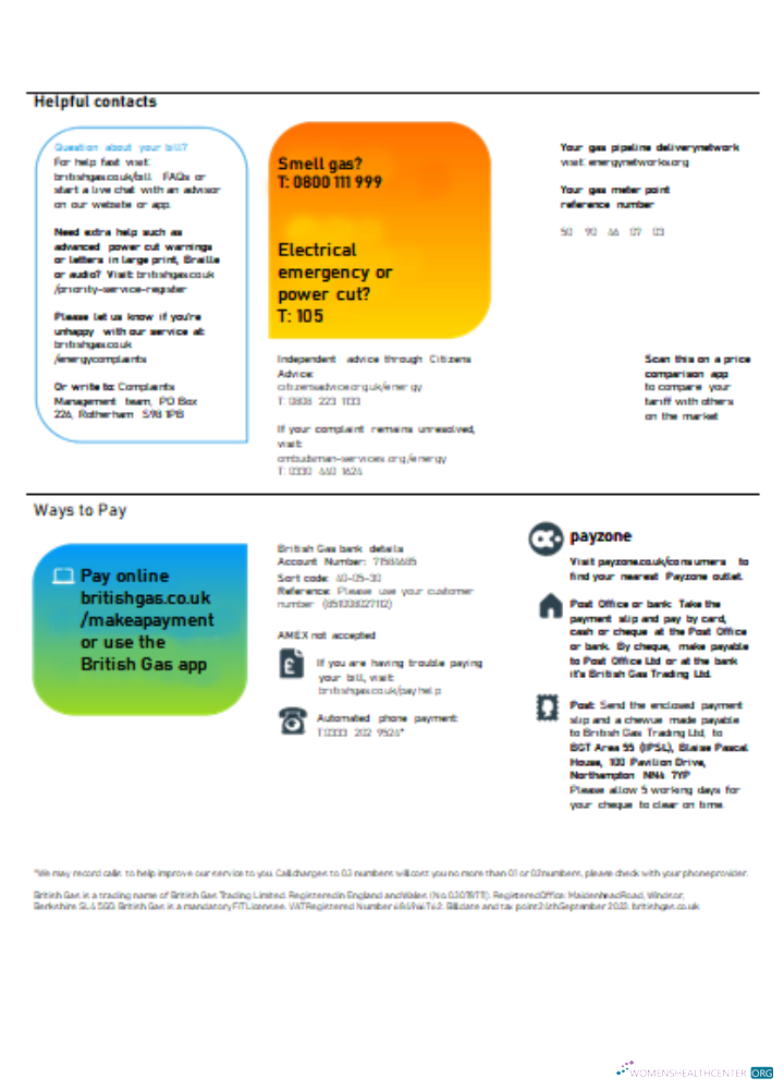 Download British Gas Energy utility business bill SCR page 3 Photoshop template